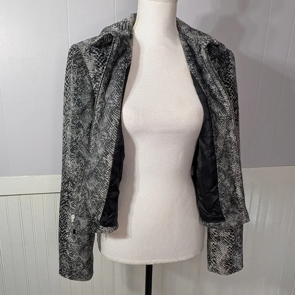 Vintage Taiga Paris Snake Print Zip Front Blazer Jacket Women’s Gray Black - Picture 7 of 12